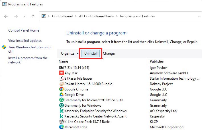 uninstall asus data security manager from control panel