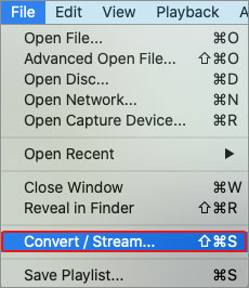 Click Convert/Stream in VLC to fix video not supported on Mac
