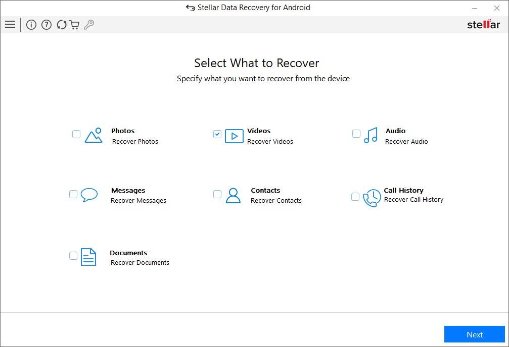 Stellar Data Recovery for Android - Select what to recover 