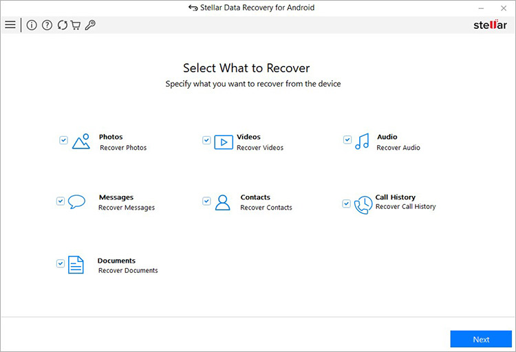 1 select what to recover in Stellar Data Recovery for Android to Recover Deleted Pictures on Android 