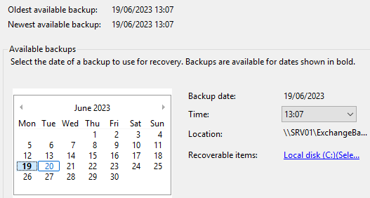 Choose the date you wish to restore from and click Next