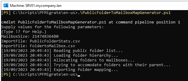 PublicFolderToMailboxMapGenerator.ps1 output information