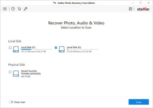 Stellar Photo Recovery - click Scan