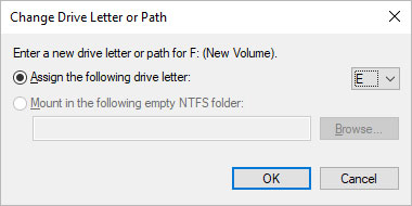 Select the new drive letter in Disk Management