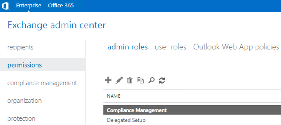 Exchange admin center -Permissions-Admin Roles