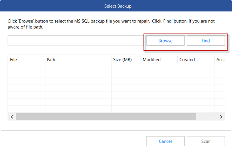 Finding to search the backup file