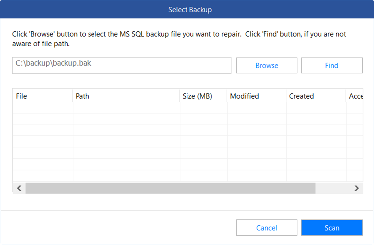 Scan the corrupted backfile from software interface