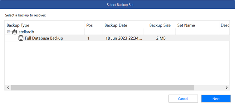 Selecting Backup Set Option 