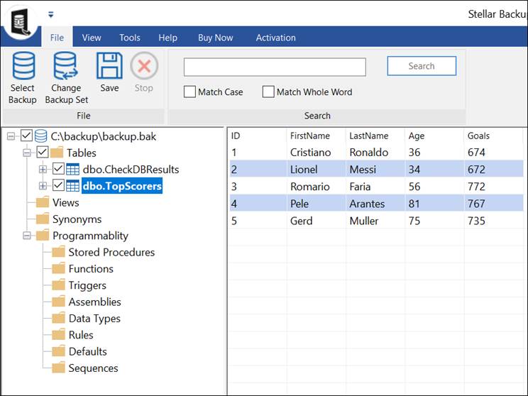 Previewing the database 