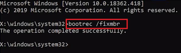 execute bootrec fixmbr command