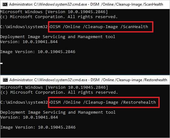 execute dism commands in command prompt to fix the modern setup host high cpu usage error