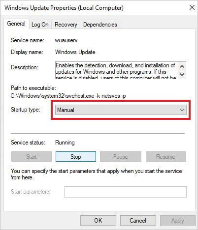 make the windows update service manual