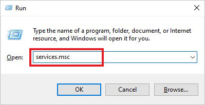 open run utility and type services.msc