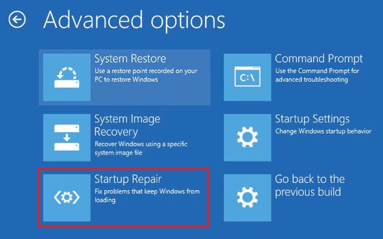 perform startup repair to fix the wpprecorder.sys bsod