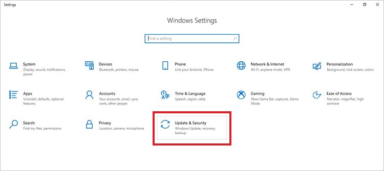 open windows settings and click on update security