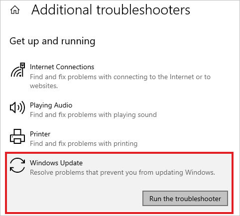 run the windows update troubleshooter