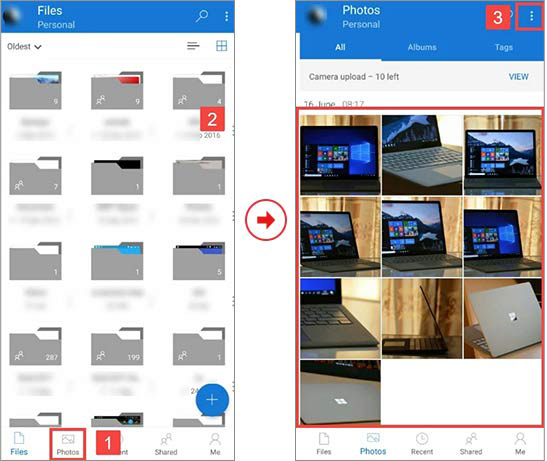 recover deleted photos on Android via OneDrive