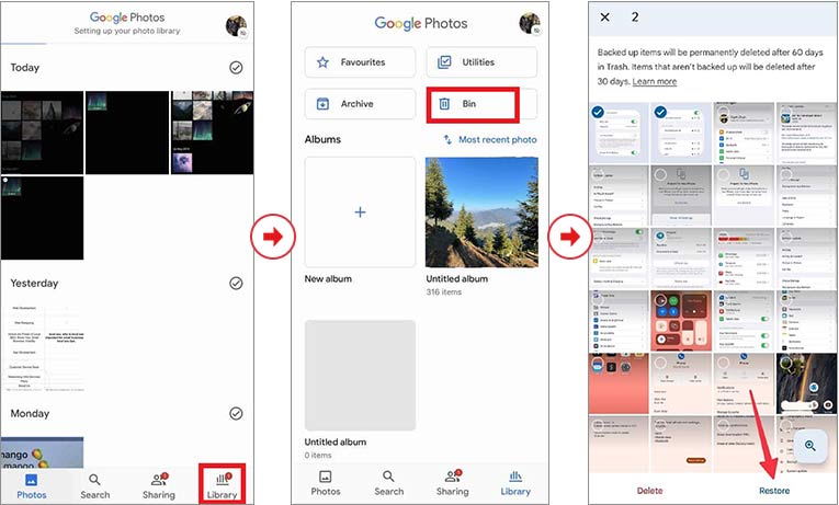 recover images on Android using the Trash folder in Google Photos:
