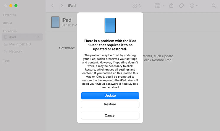 Finder update restore iPad finder