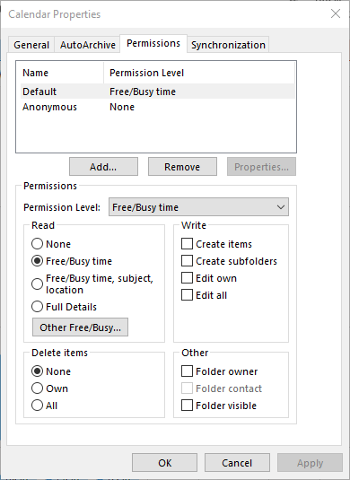 Calender properties