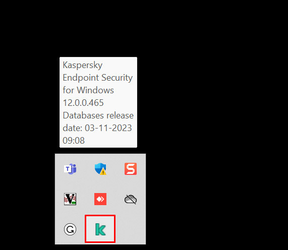 Kaspersky icon and upward arrow