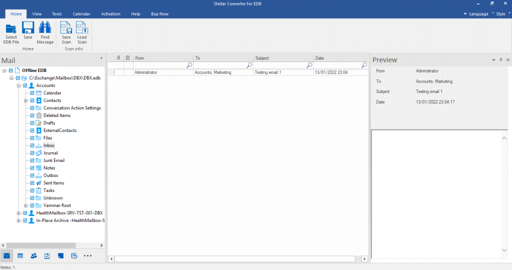 Mailbox Preview with Stellar Converter for EDB