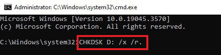 using chkdsk command to fix errors