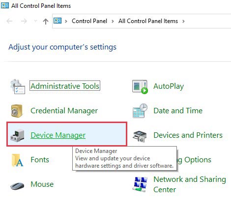 click on device manager in control panel