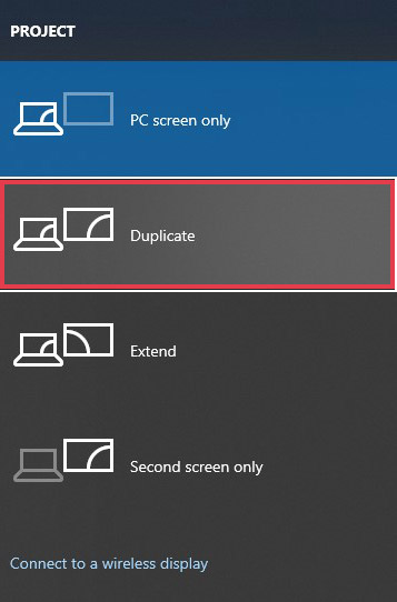 duplicate the display to fix black screen error