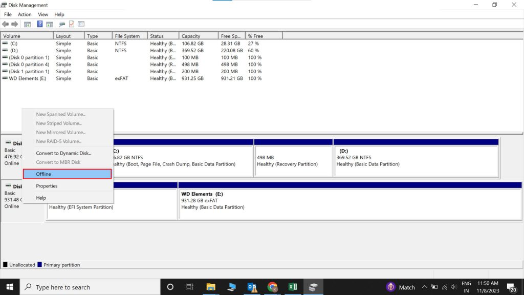 make the disk offline