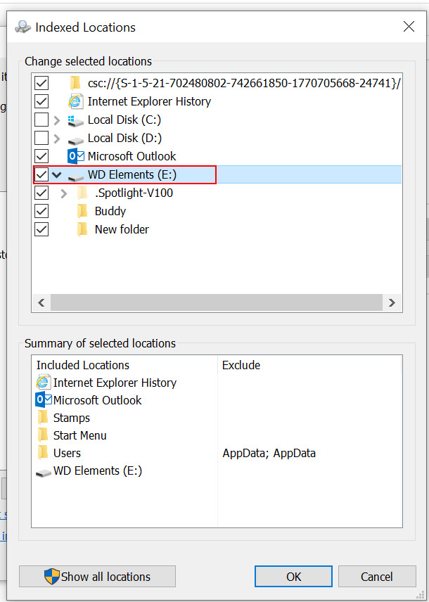 select or deselect locations from the list