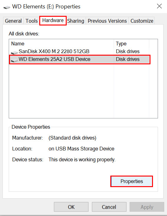 navigate to the properties window