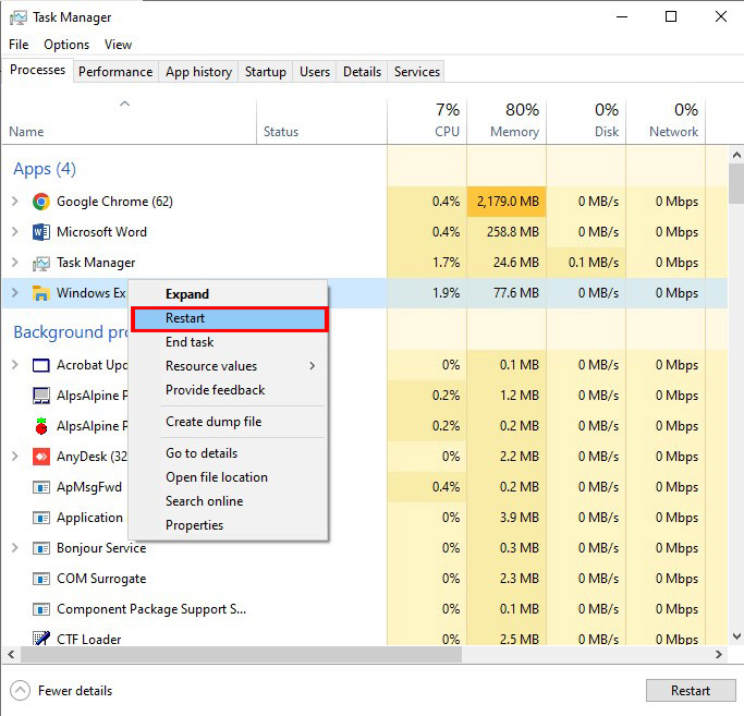 restart explorer process to fix the windows can't stop your generic volume device