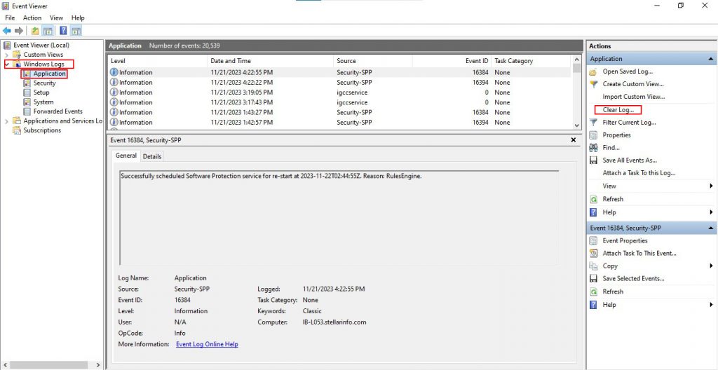 empty the event logs to fix the svchost.exe high cpu usage error on windows