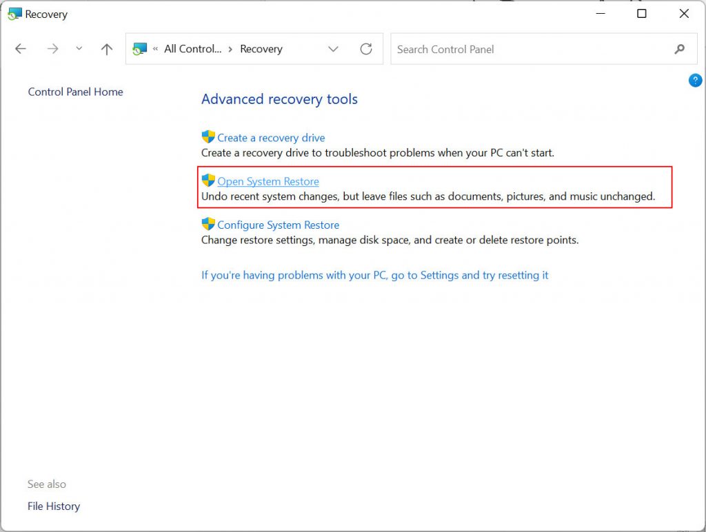 open system restore