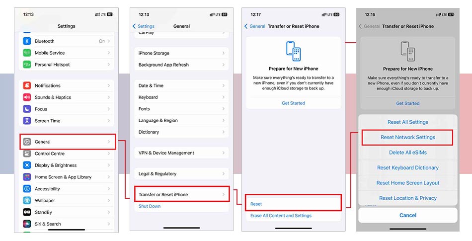 reset network settings iphone