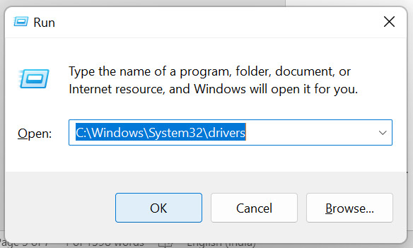 run dialog box
