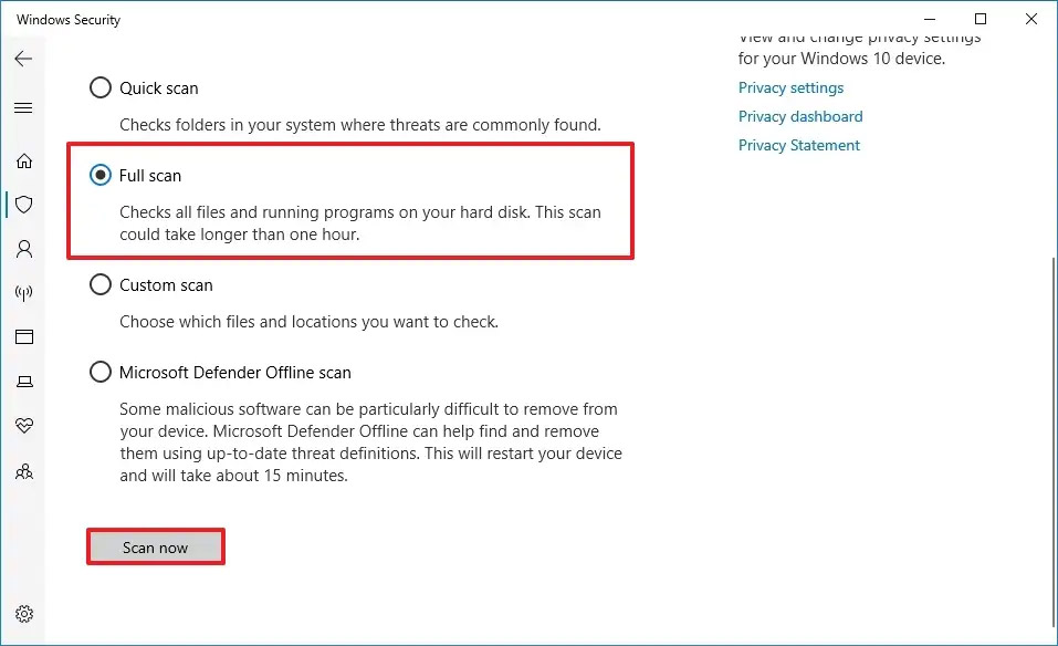 windows 10 run full virus scan