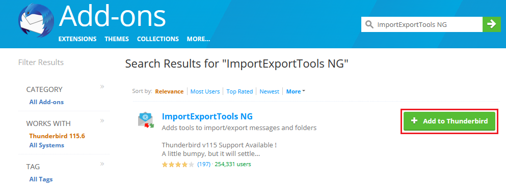 Add ImportExportTools NG to Thunderbird