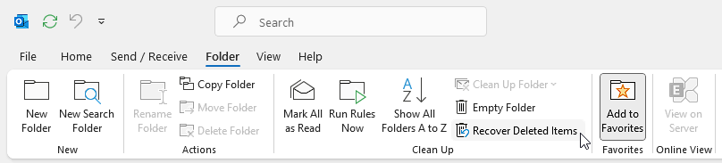 Click Folder and then click Recover Deleted Items