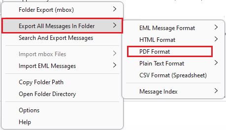 Export all messages in the folder
