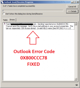Outlook Error Code 0x800ccc78