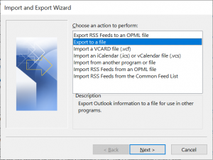 Select the Export to a File option and click Next