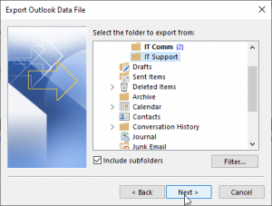 choose the folder to export from the Export to a File window and press Next.