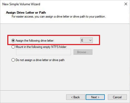 assign letter to new volume to recover deleted or missing partition