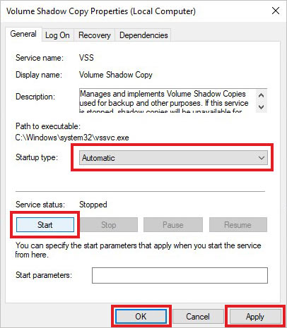 edit the settings of shadow volume service to fix the Volume Shadow Copy Service Not Working