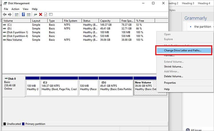 change drive letter to fix recover missing partition
