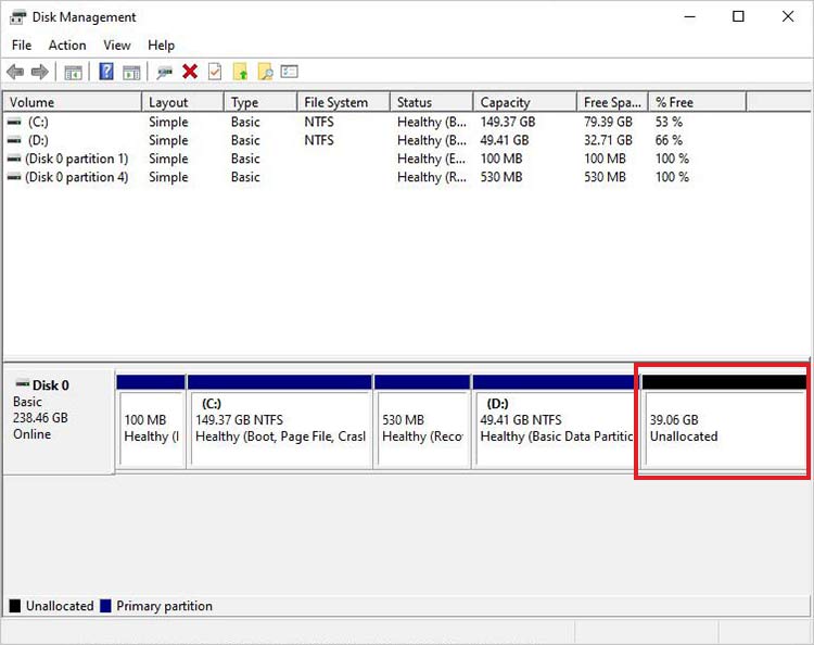 Deleted partition in Windows
