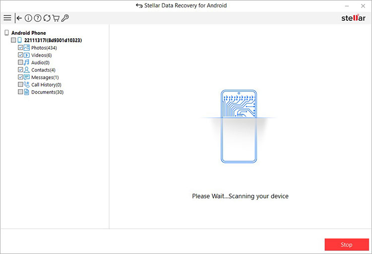 software will start scanning your Android device