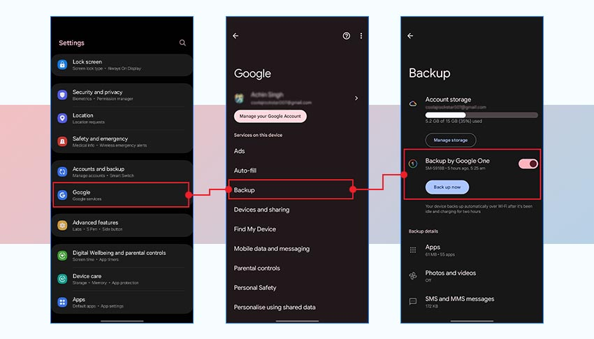 check when the last device backup was taken